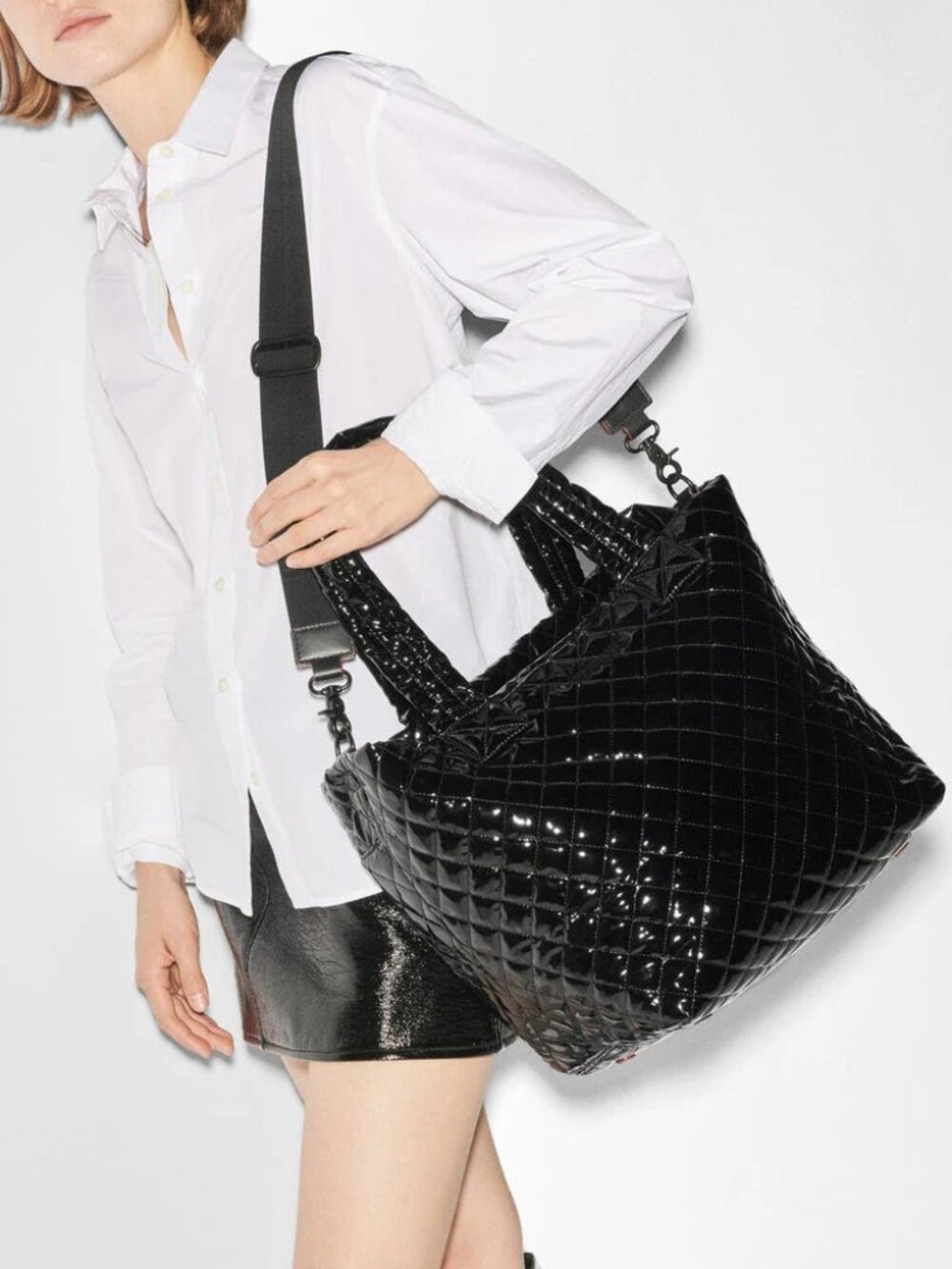 MZ Wallace Black Laquer Metro Tote Medium